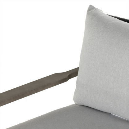 Rosen Outdoor Chair by Four Hands in lakin oat. Made from 100% olefin, solid fsc®-certified eucalyptus, 98% polypropylene, 2% polyester in a coastal style.