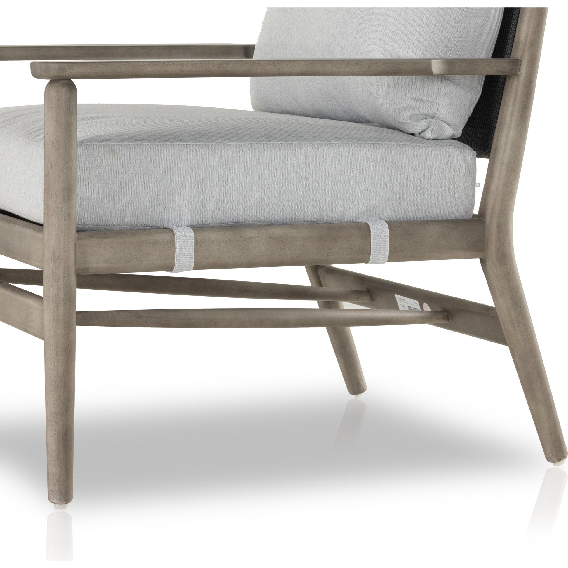 Rosen Outdoor Chair by Four Hands in lakin oat. Made from 100% olefin, solid fsc®-certified eucalyptus, 98% polypropylene, 2% polyester in a coastal style.