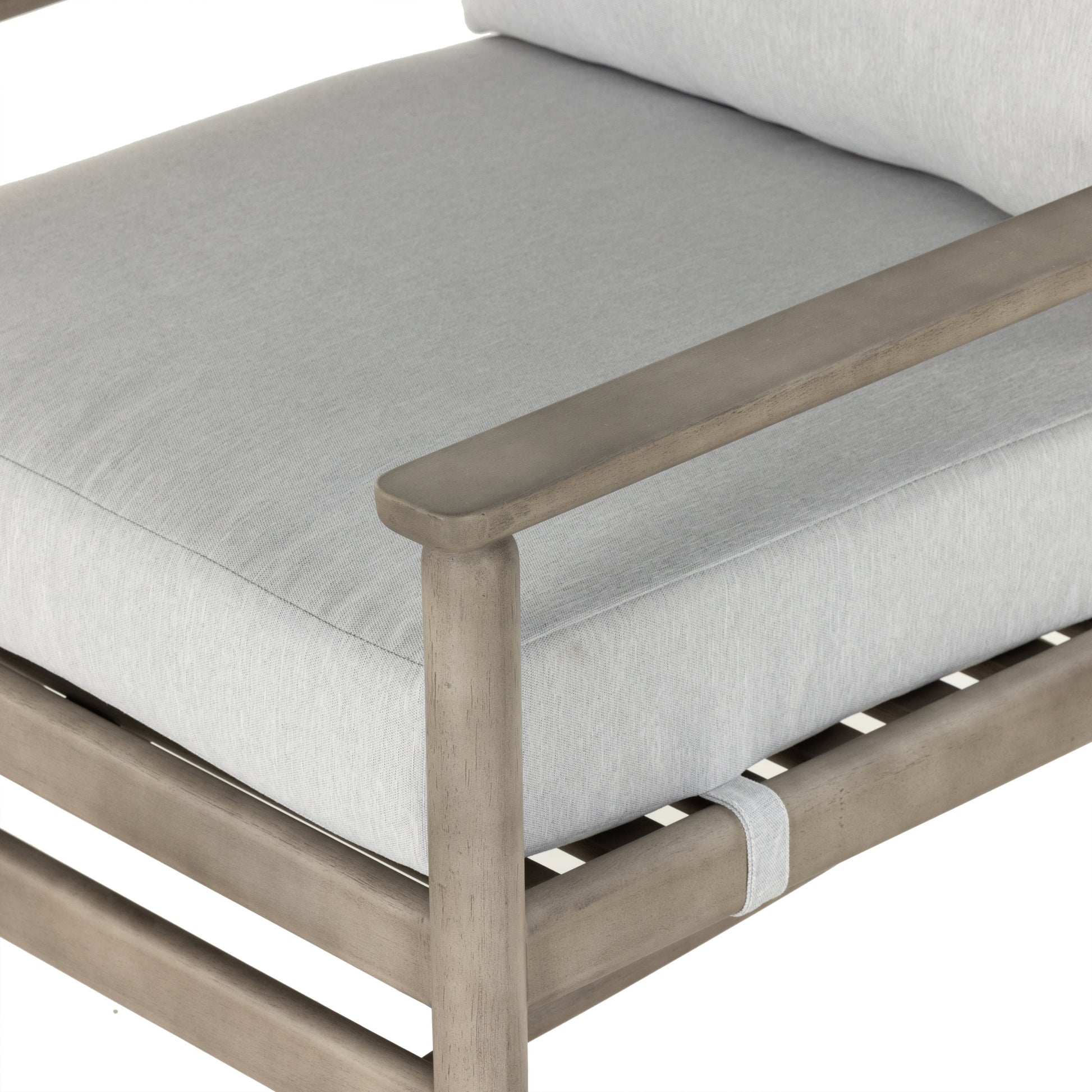 Rosen Outdoor Chair by Four Hands in lakin oat. Made from 100% olefin, solid fsc®-certified eucalyptus, 98% polypropylene, 2% polyester in a coastal style.