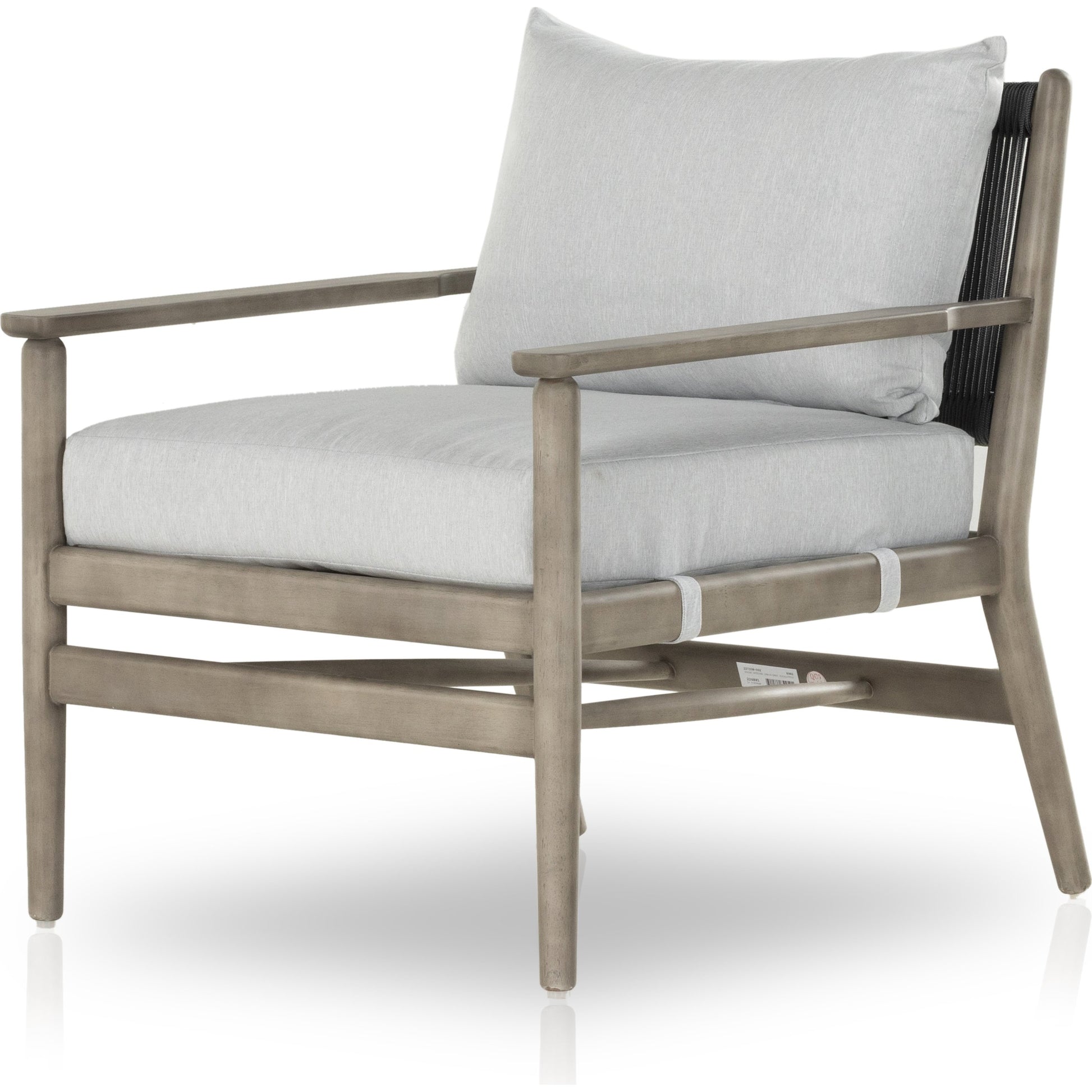 Rosen Outdoor Chair by Four Hands in lakin oat. Made from 100% olefin, solid fsc®-certified eucalyptus, 98% polypropylene, 2% polyester in a coastal style.
