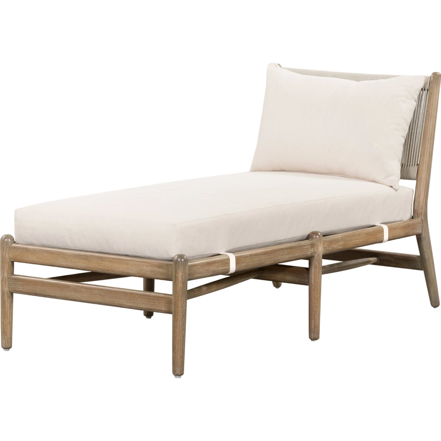 001 SI-1716559 | Primary Silo | Rosen Outdoor Chaise by Four Hands in lakin oat, natural eucalyptus fsc, natural rope. Made from 100% olefin, solid fsc®-certified eucalyptus, 98% polypropylene, 2% polyester in a coastal style.