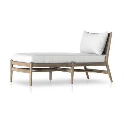 Rosen Outdoor Chaise by Four Hands in lakin oat, natural eucalyptus fsc, natural rope. Made from 100% olefin, solid fsc®-certified eucalyptus, 98% polypropylene, 2% polyester in a coastal style.