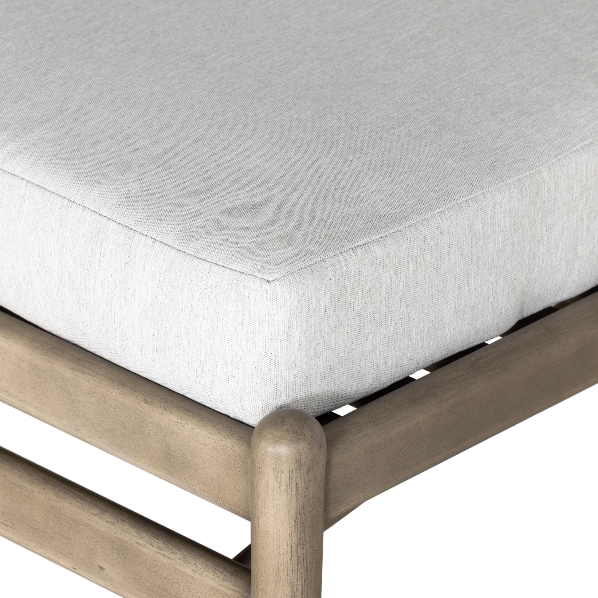 Rosen Outdoor Chaise by Four Hands in lakin oat, natural eucalyptus fsc, natural rope. Made from 100% olefin, solid fsc®-certified eucalyptus, 98% polypropylene, 2% polyester in a coastal style.