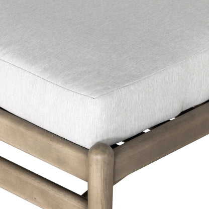 Rosen Outdoor Chaise by Four Hands in lakin oat, natural eucalyptus fsc, natural rope. Made from 100% olefin, solid fsc®-certified eucalyptus, 98% polypropylene, 2% polyester in a coastal style.