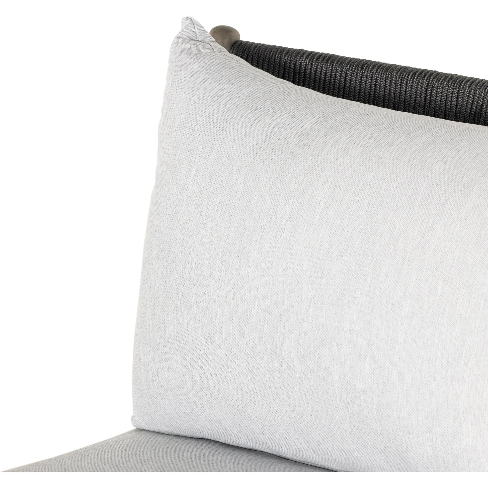 Rosen Outdoor Chaise by Four Hands in lakin oat, natural eucalyptus fsc, natural rope. Made from 100% olefin, solid fsc®-certified eucalyptus, 98% polypropylene, 2% polyester in a coastal style.