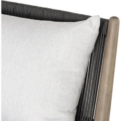 Rosen Outdoor Chaise by Four Hands in lakin oat, natural eucalyptus fsc, natural rope. Made from 100% olefin, solid fsc®-certified eucalyptus, 98% polypropylene, 2% polyester in a coastal style.