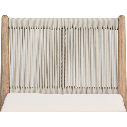 Rosen Outdoor Dining Chair by Four Hands in lakin oat. Made from 100% olefin, solid fsc®-certified eucalyptus, 98% polypropylene, 2% polyester in a coastal style.