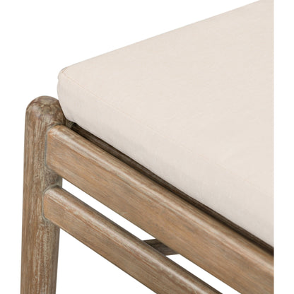 Rosen Outdoor Dining Chair by Four Hands in lakin oat. Made from 100% olefin, solid fsc®-certified eucalyptus, 98% polypropylene, 2% polyester in a coastal style.