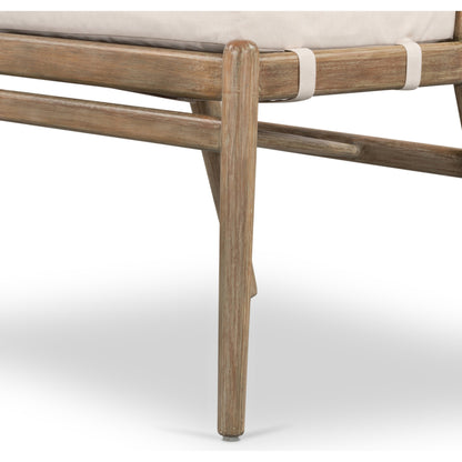 Rosen Outdoor Dining Chair by Four Hands in lakin oat. Made from 100% olefin, solid fsc®-certified eucalyptus, 98% polypropylene, 2% polyester in a coastal style.