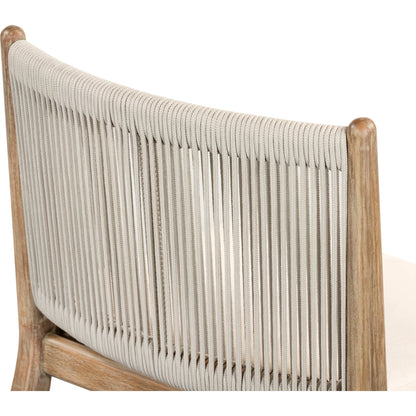 Rosen Outdoor Dining Chair by Four Hands in lakin oat. Made from 100% olefin, solid fsc®-certified eucalyptus, 98% polypropylene, 2% polyester in a coastal style.