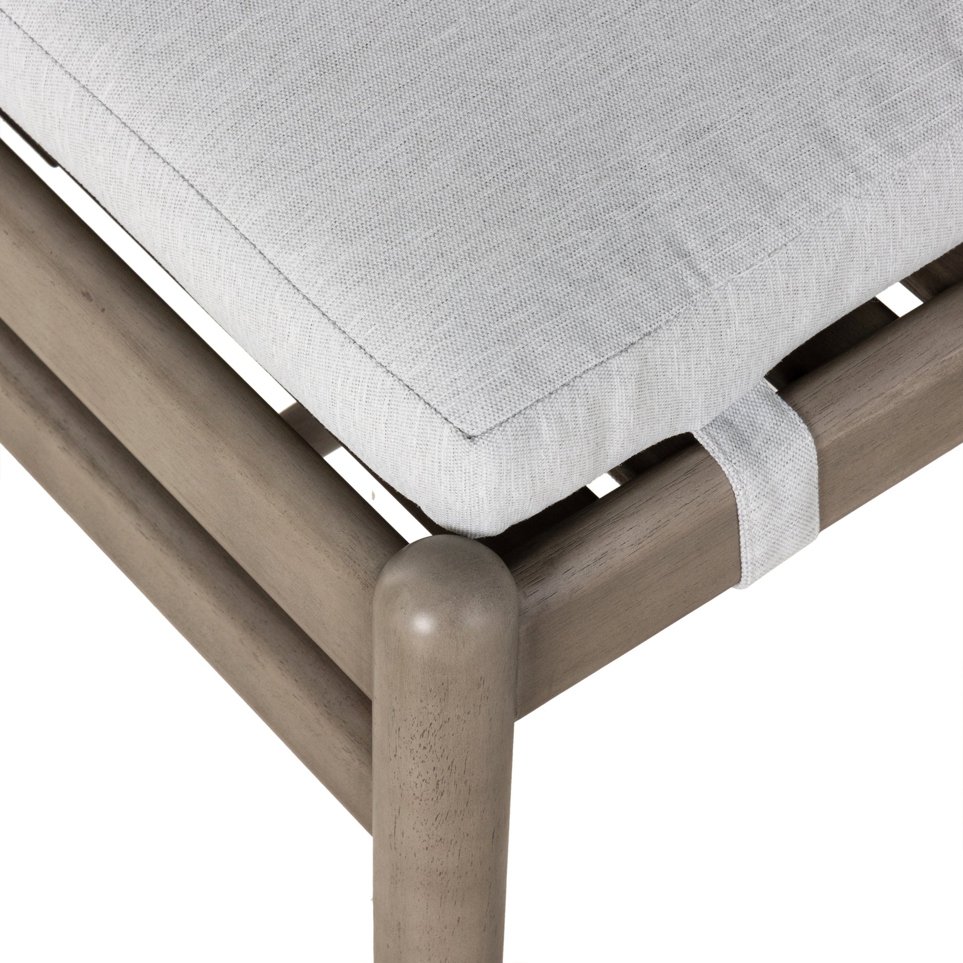 Rosen Outdoor Dining Chair by Four Hands in lakin oat. Made from 100% olefin, solid fsc®-certified eucalyptus, 98% polypropylene, 2% polyester in a coastal style.