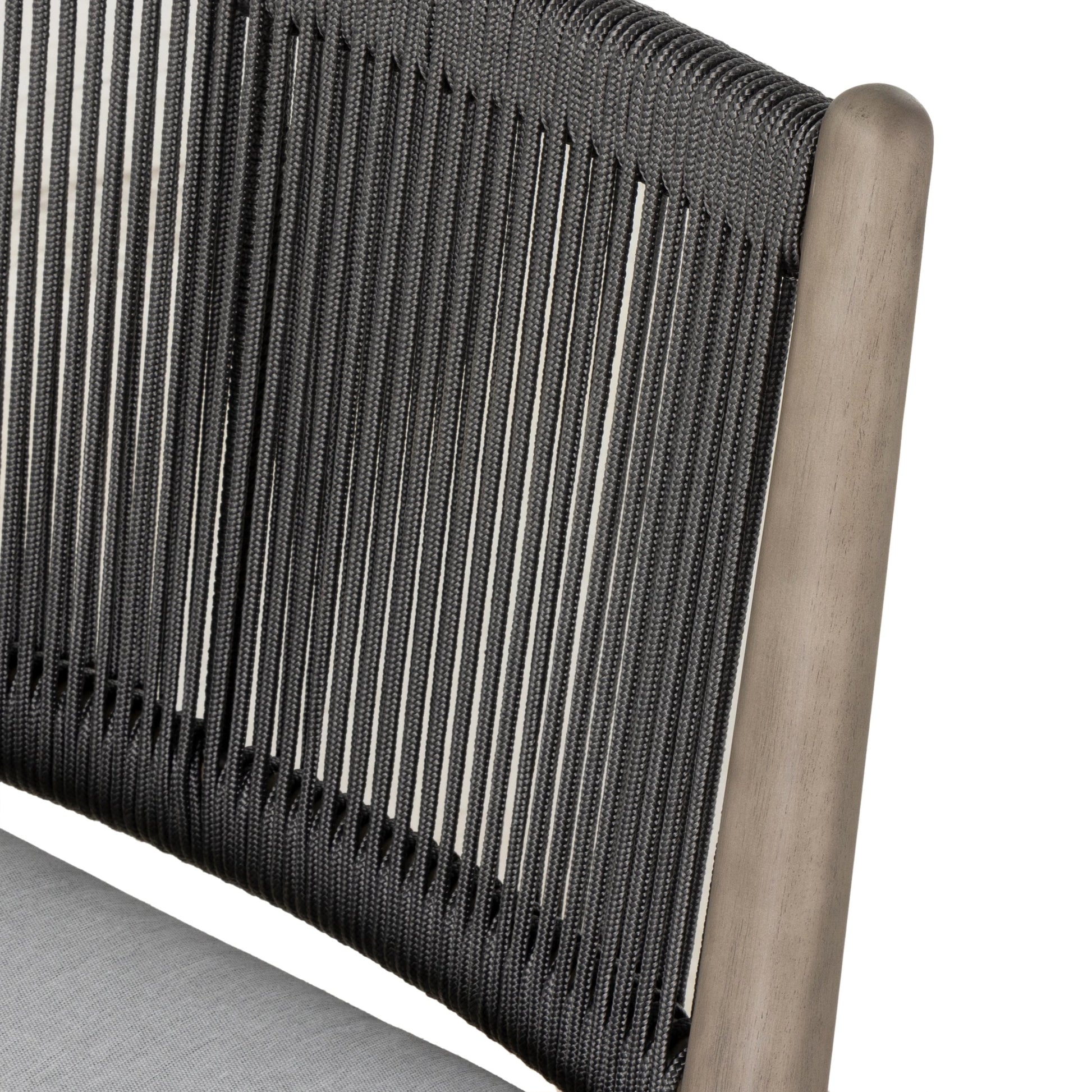 Rosen Outdoor Dining Chair by Four Hands in lakin oat. Made from 100% olefin, solid fsc®-certified eucalyptus, 98% polypropylene, 2% polyester in a coastal style.