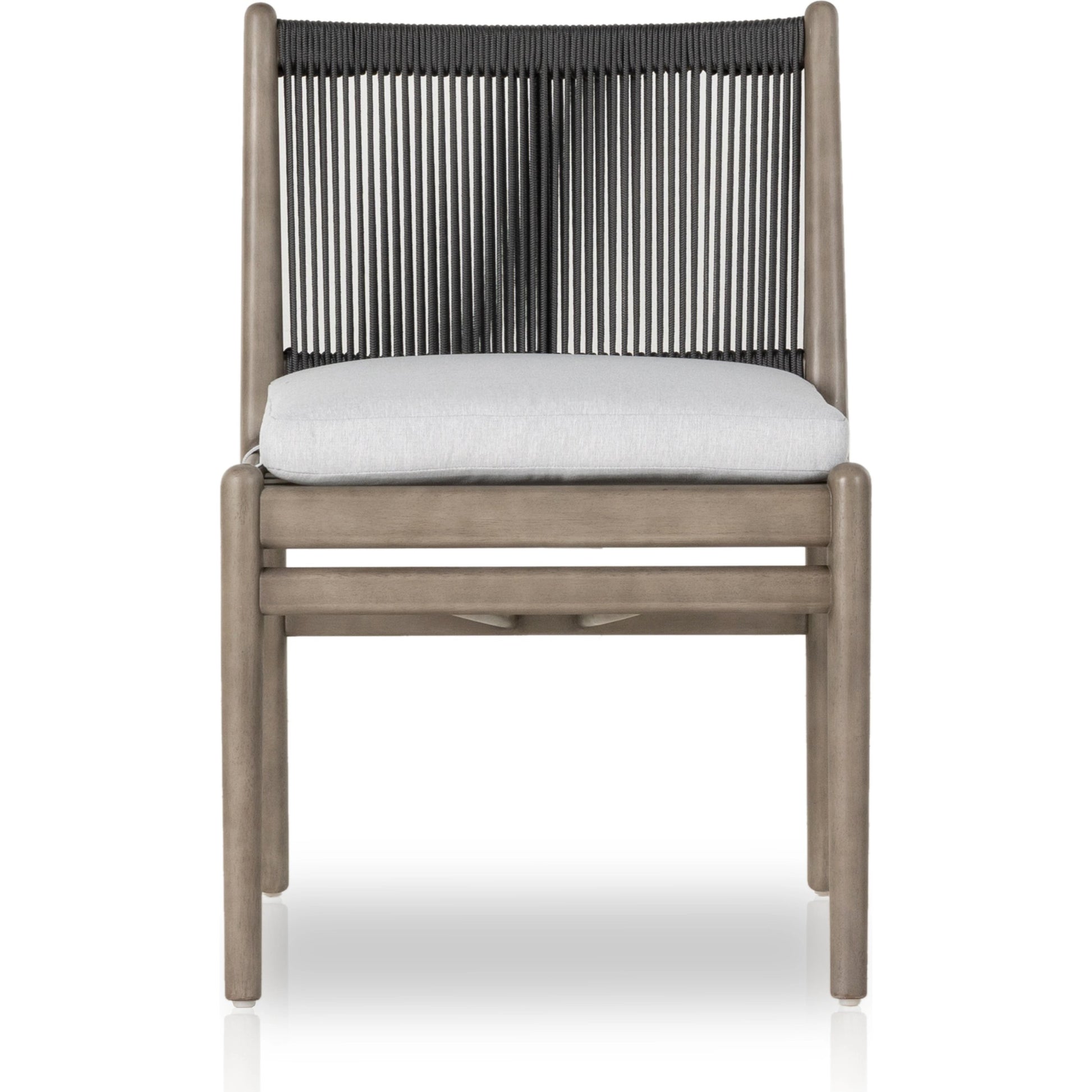 Rosen Outdoor Dining Chair by Four Hands in lakin oat. Made from 100% olefin, solid fsc®-certified eucalyptus, 98% polypropylene, 2% polyester in a coastal style.