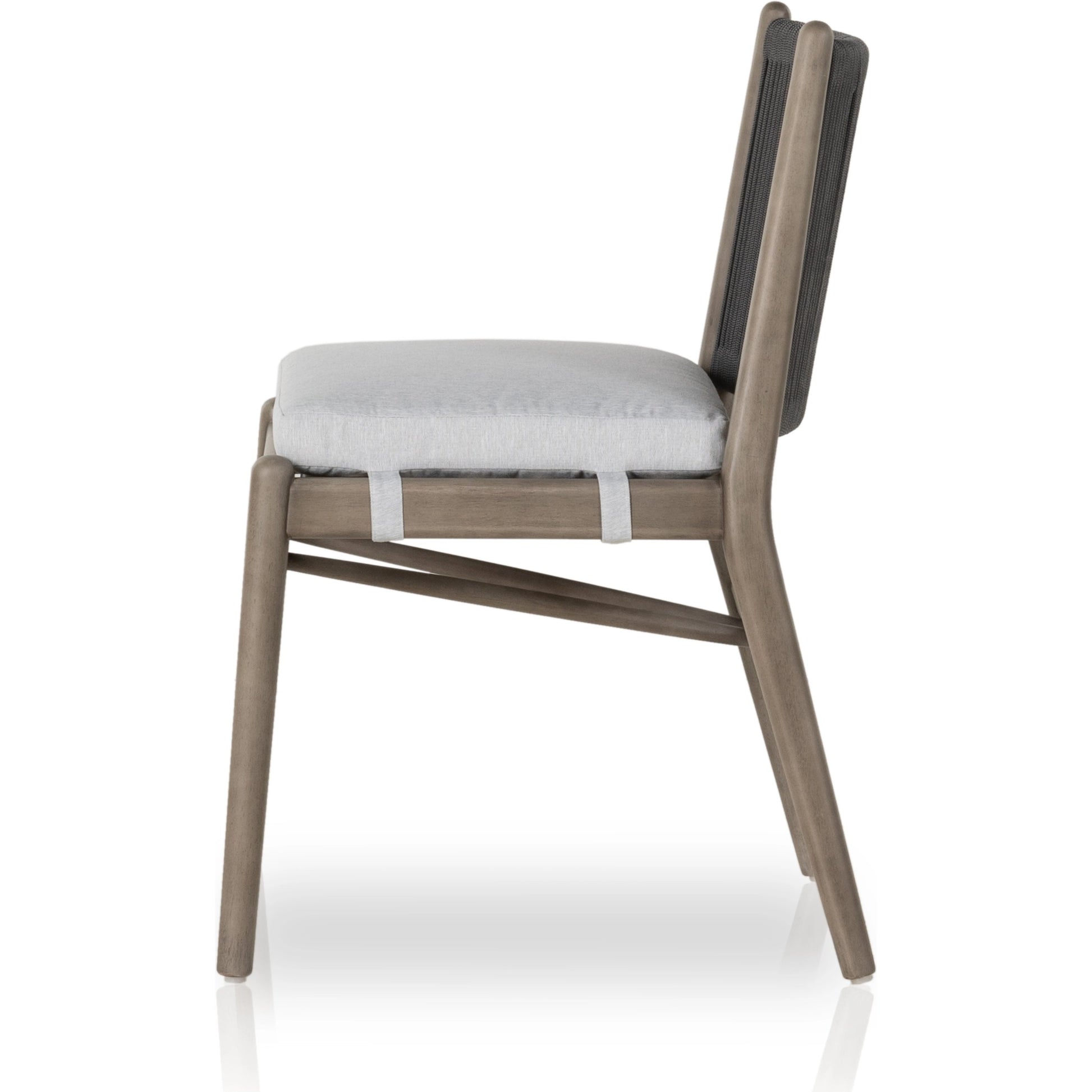 Rosen Outdoor Dining Chair by Four Hands in lakin oat. Made from 100% olefin, solid fsc®-certified eucalyptus, 98% polypropylene, 2% polyester in a coastal style.