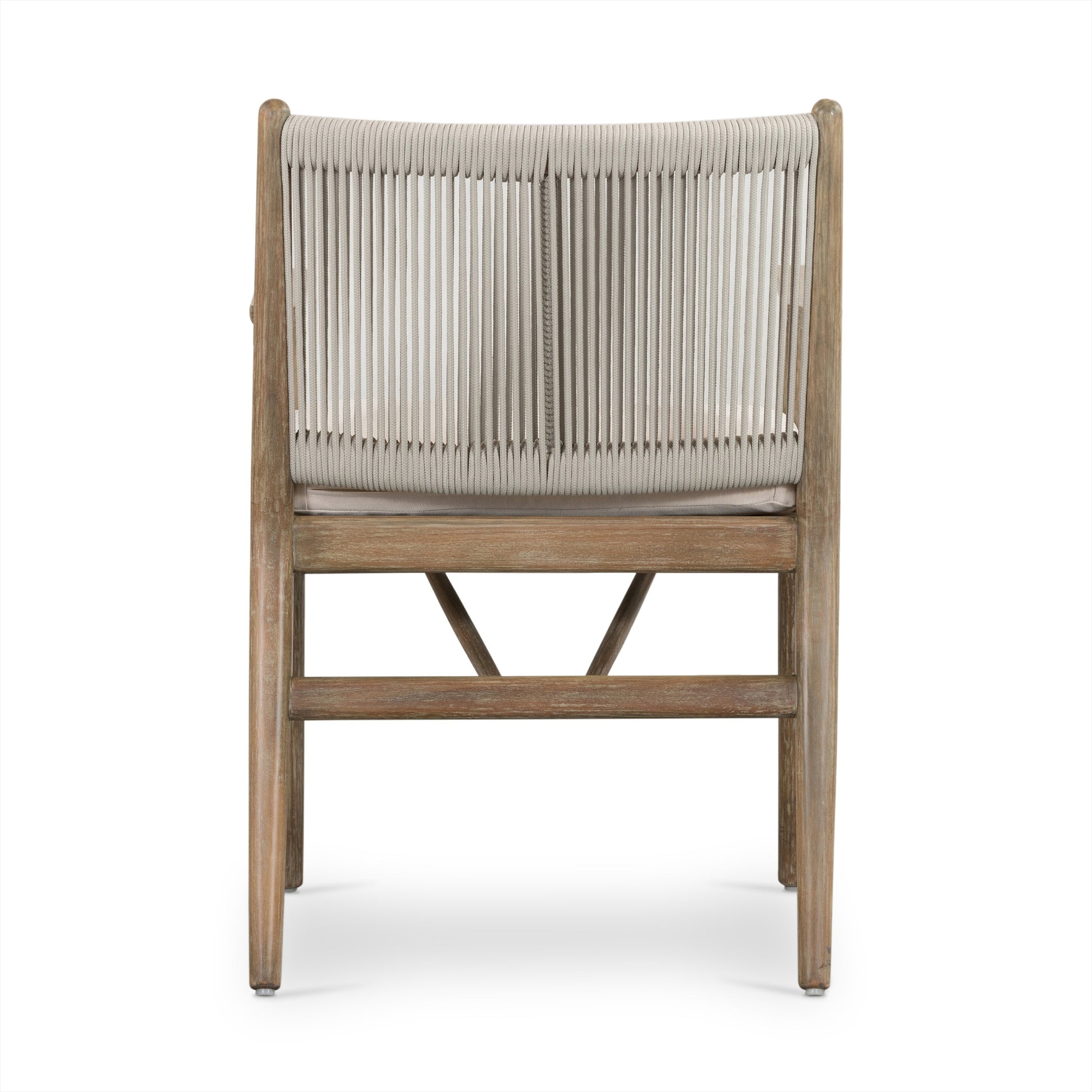 Rosen Outdoor Dining Armchair by Four Hands in natural rope, lakin oat and natural eucalyptus. Made from 100% olefin, solid fsc®-certified eucalyptus, 98% polypropylene, 2% polyester in a coastal style.