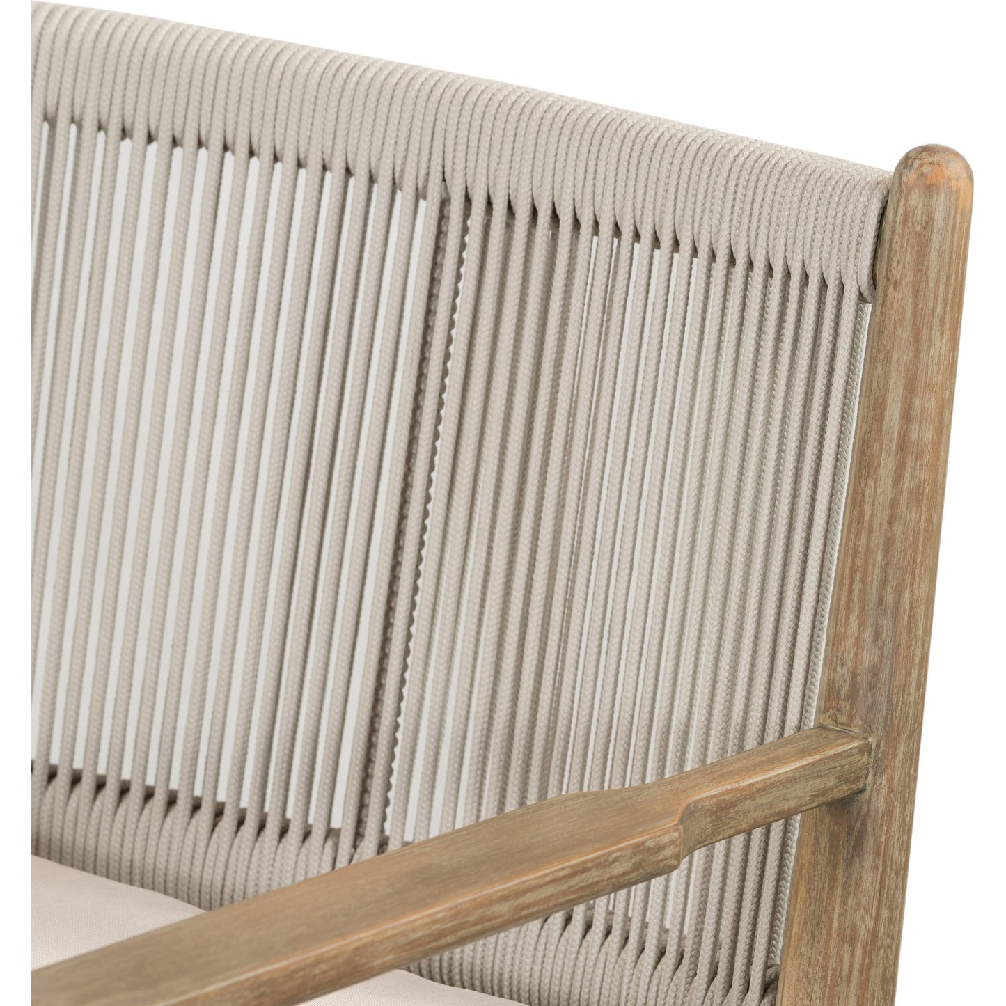 007 SI-1716561 | Additional Silo | Rosen Outdoor Dining Armchair by Four Hands in natural rope, lakin oat and natural eucalyptus. Made from 100% olefin, solid fsc®-certified eucalyptus, 98% polypropylene, 2% polyester in a coastal style.