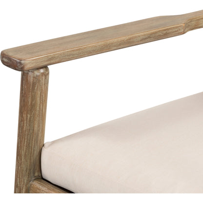 Rosen Outdoor Dining Armchair by Four Hands in natural rope, lakin oat and natural eucalyptus. Made from 100% olefin, solid fsc®-certified eucalyptus, 98% polypropylene, 2% polyester in a coastal style.