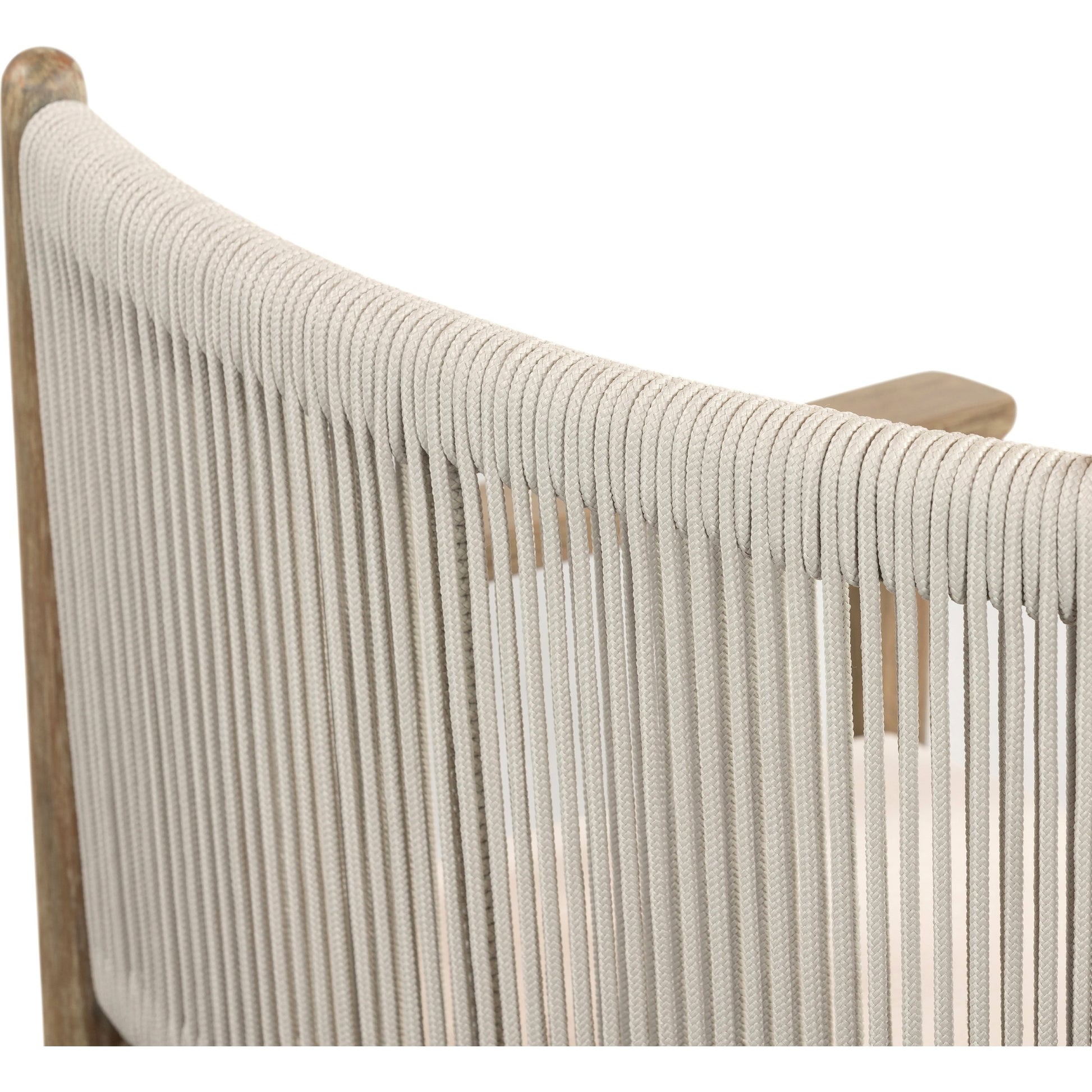 Rosen Outdoor Dining Armchair by Four Hands in natural rope, lakin oat and natural eucalyptus. Made from 100% olefin, solid fsc®-certified eucalyptus, 98% polypropylene, 2% polyester in a coastal style.