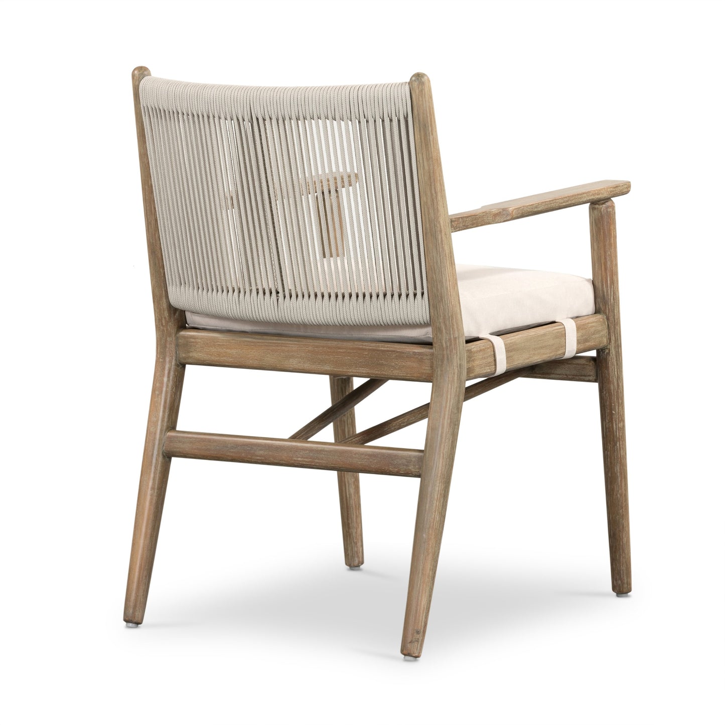 002 SI-1716561 | Additional Silo | Rosen Outdoor Dining Armchair by Four Hands in natural rope, lakin oat and natural eucalyptus. Made from 100% olefin, solid fsc®-certified eucalyptus, 98% polypropylene, 2% polyester in a coastal style.