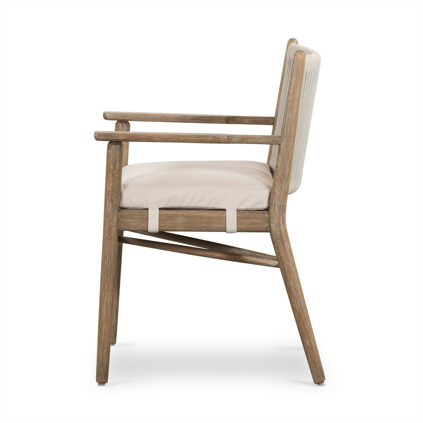005 SI-1716561 | Additional Silo | Rosen Outdoor Dining Armchair by Four Hands in natural rope, lakin oat and natural eucalyptus. Made from 100% olefin, solid fsc®-certified eucalyptus, 98% polypropylene, 2% polyester in a coastal style.