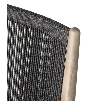 Rosen Outdoor Dining Armchair by Four Hands in natural rope, lakin oat and natural eucalyptus. Made from 100% olefin, solid fsc®-certified eucalyptus, 98% polypropylene, 2% polyester in a coastal style.