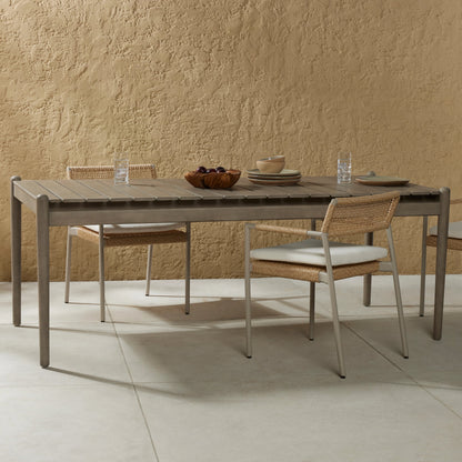 Rosen Outdoor Dining Table by Four Hands in natural eucalyptus. Made from solid fsc®-certified eucalyptus in a modern style.