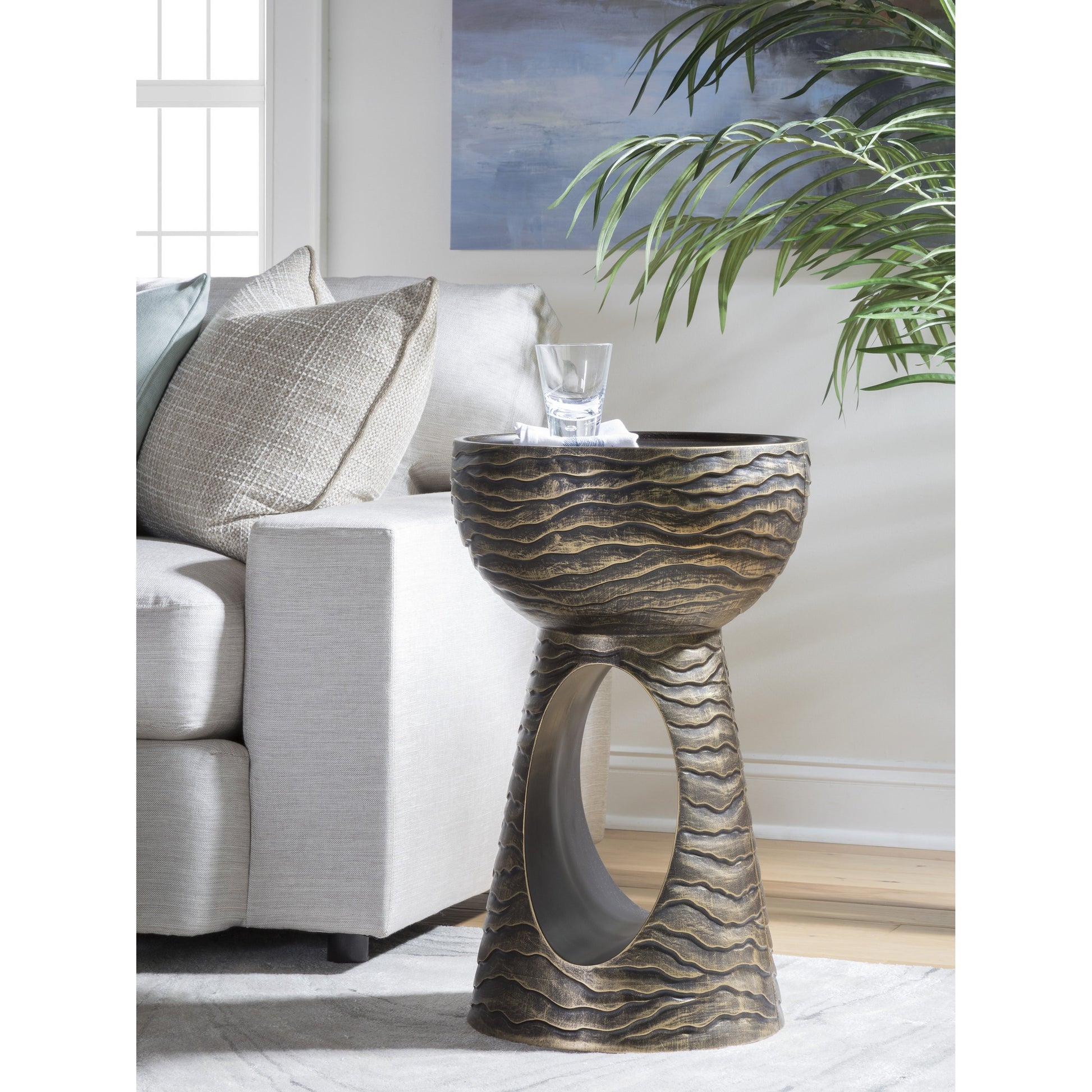Mika Lamp Table by Artistica Home in bronze leaf. Made from unique in a modern style.