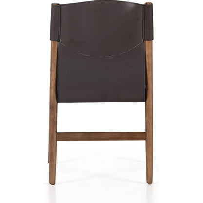 Lulu Armless Dining Chair by Four Hands in espresso leather, cardiff cream and umber ash. Made from 100% polyester, solid ash, 70% split leather, 30% polyvinyl chloride (pvc) in a modern style.