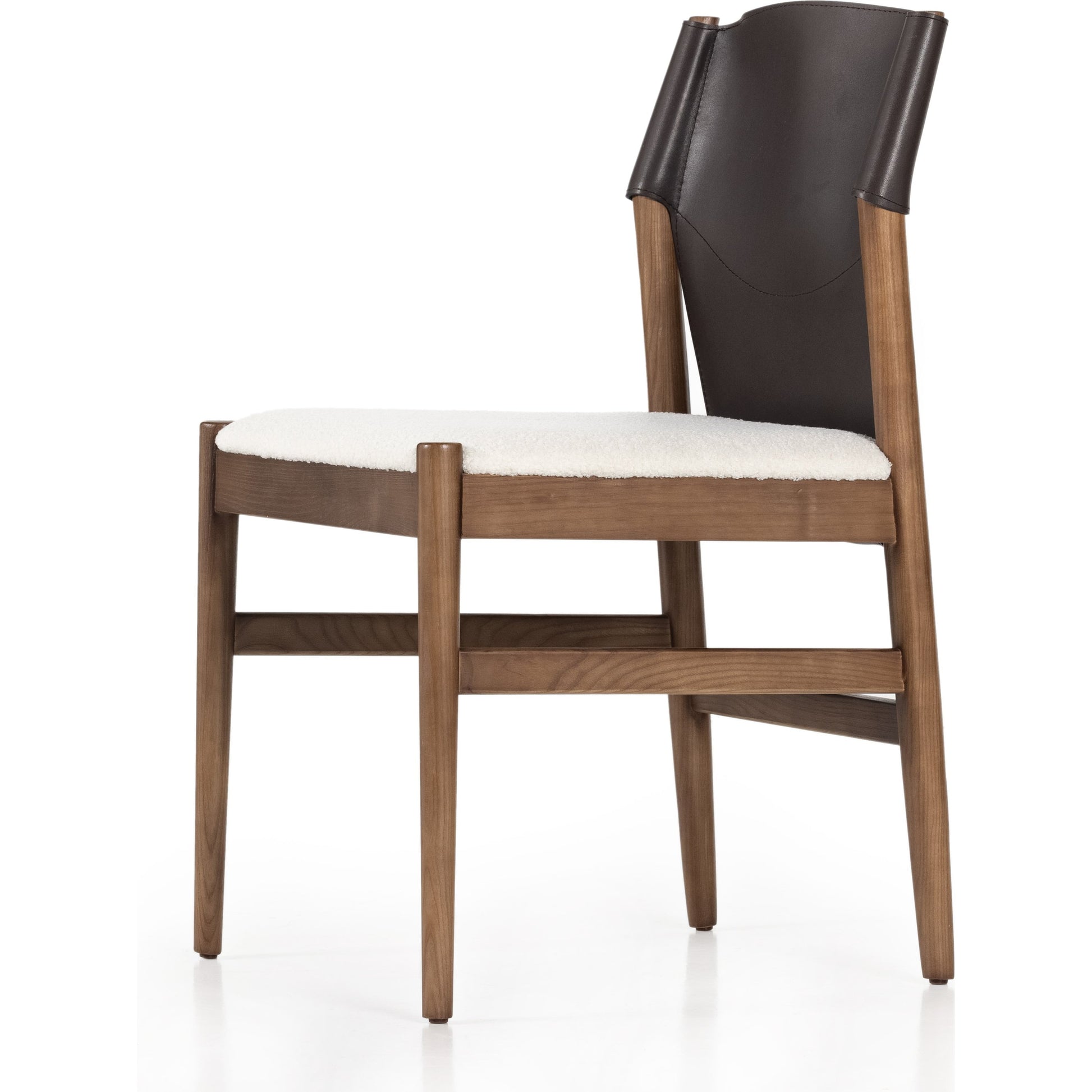 Lulu Armless Dining Chair by Four Hands in espresso leather, cardiff cream and umber ash. Made from 100% polyester, solid ash, 70% split leather, 30% polyvinyl chloride (pvc) in a modern style.