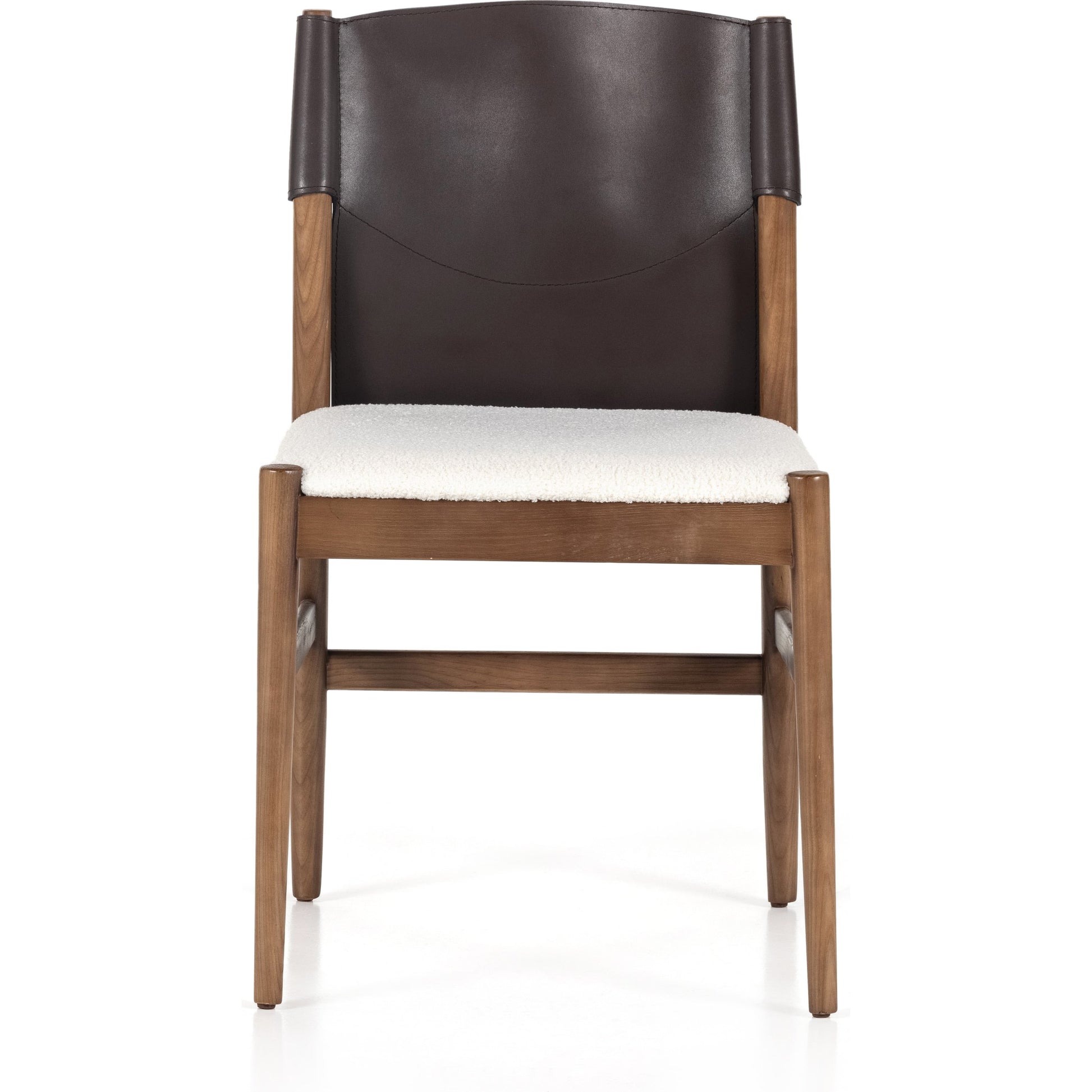 Lulu Armless Dining Chair by Four Hands in espresso leather, cardiff cream and umber ash. Made from 100% polyester, solid ash, 70% split leather, 30% polyvinyl chloride (pvc) in a modern style.