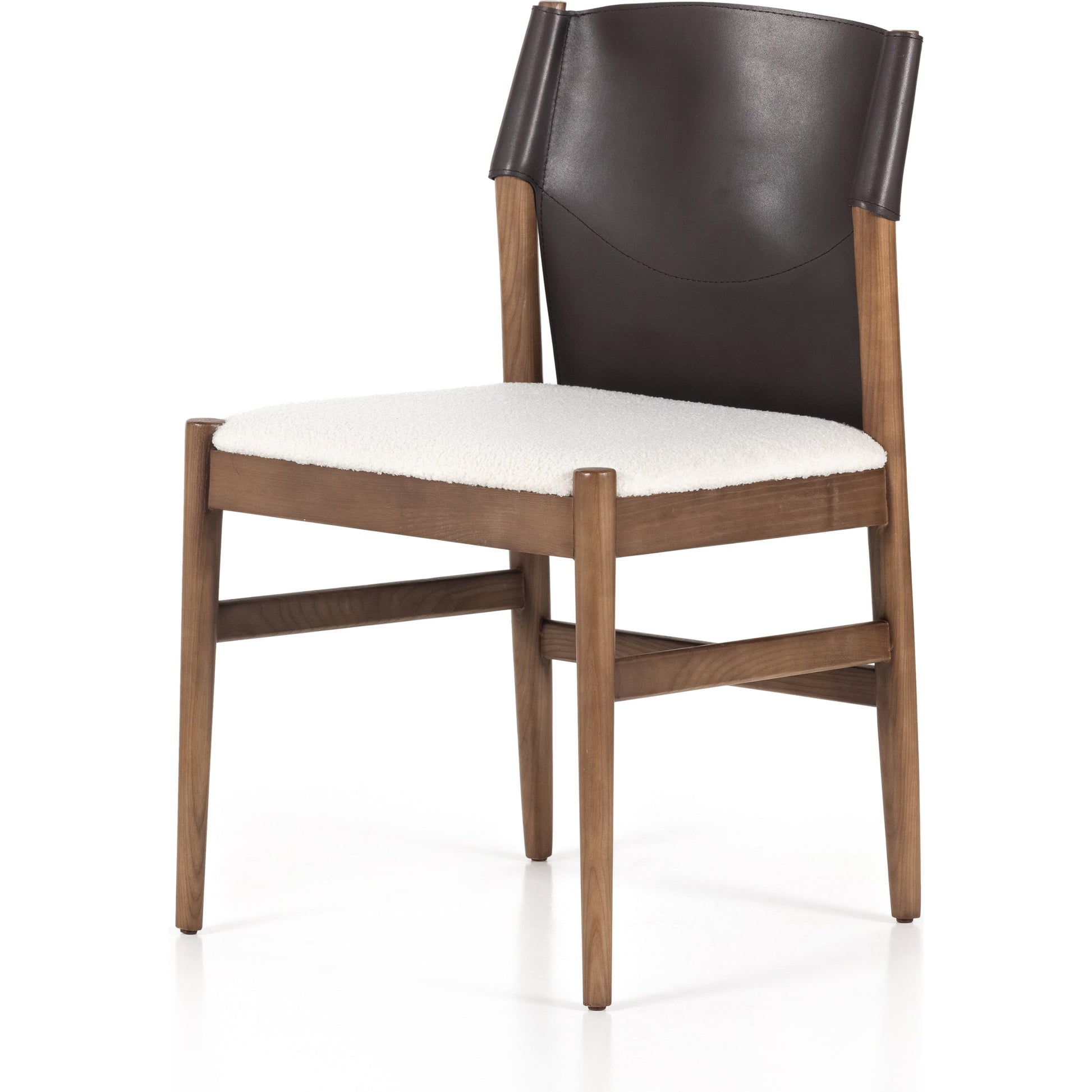 Lulu Armless Dining Chair by Four Hands in espresso leather, cardiff cream and umber ash. Made from 100% polyester, solid ash, 70% split leather, 30% polyvinyl chloride (pvc) in a modern style.