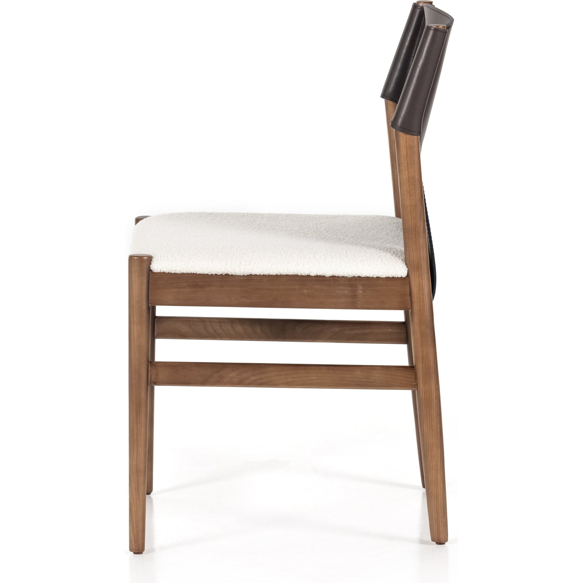 Lulu Armless Dining Chair by Four Hands in espresso leather, cardiff cream and umber ash. Made from 100% polyester, solid ash, 70% split leather, 30% polyvinyl chloride (pvc) in a modern style.