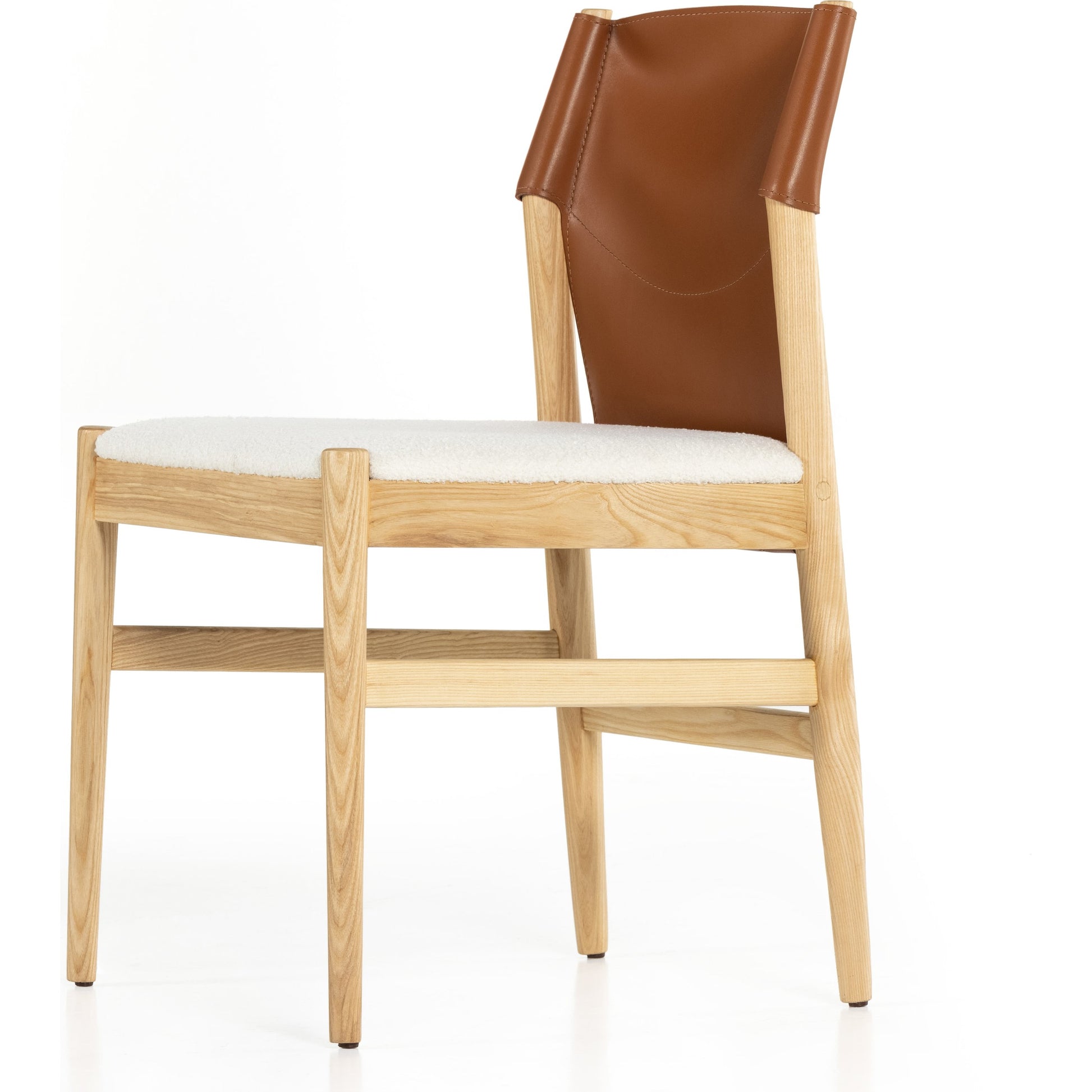 Lulu Armless Dining Chair by Four Hands in espresso leather, cardiff cream and umber ash. Made from 100% polyester, solid ash, 70% split leather, 30% polyvinyl chloride (pvc) in a modern style.