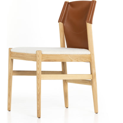 Lulu Armless Dining Chair by Four Hands in espresso leather, cardiff cream and umber ash. Made from 100% polyester, solid ash, 70% split leather, 30% polyvinyl chloride (pvc) in a modern style.