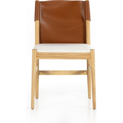 Lulu Armless Dining Chair by Four Hands in espresso leather, cardiff cream and umber ash. Made from 100% polyester, solid ash, 70% split leather, 30% polyvinyl chloride (pvc) in a modern style.