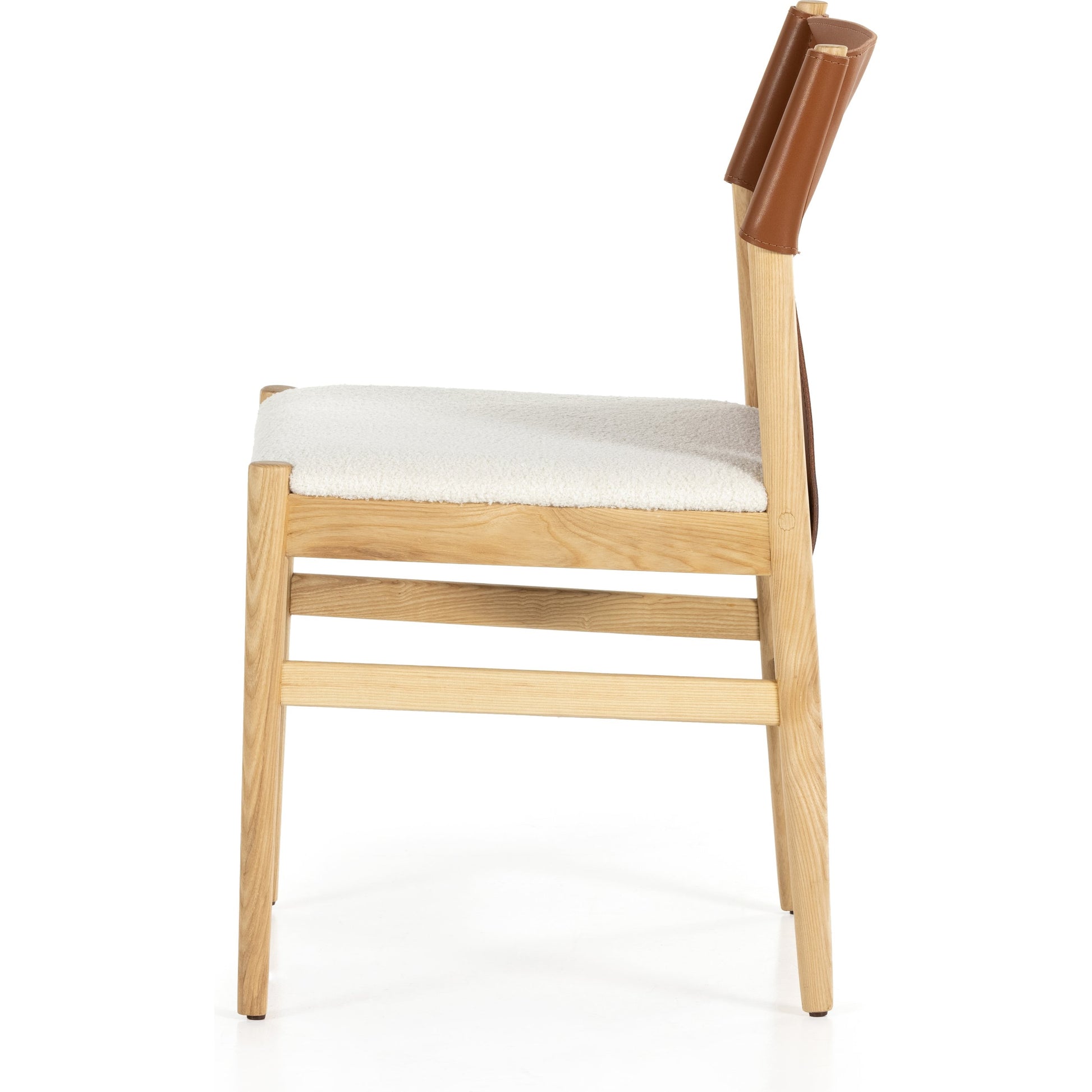 Lulu Armless Dining Chair by Four Hands in espresso leather, cardiff cream and umber ash. Made from 100% polyester, solid ash, 70% split leather, 30% polyvinyl chloride (pvc) in a modern style.