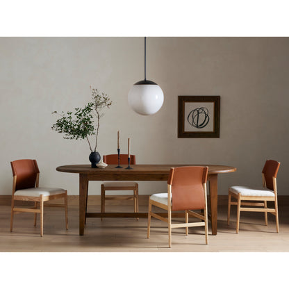 Lulu Armless Dining Chair by Four Hands in espresso leather, cardiff cream and umber ash. Made from 100% polyester, solid ash, 70% split leather, 30% polyvinyl chloride (pvc) in a modern style.