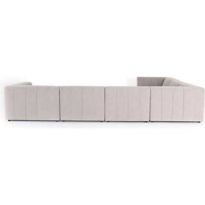 Langham Channeled 6-Piece Sectional by Four Hands in fayette cloud. Made from 97% polyester, 3% acrylic, poplar plywood, 58% polyester, 39% wool, 3% cotton in a modern style.