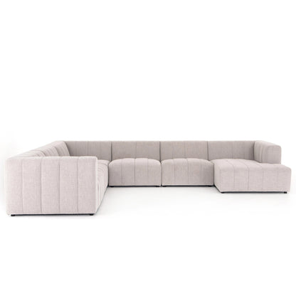 Langham Channeled 6-Piece Sectional by Four Hands in fayette cloud. Made from 97% polyester, 3% acrylic, poplar plywood, 58% polyester, 39% wool, 3% cotton in a modern style.