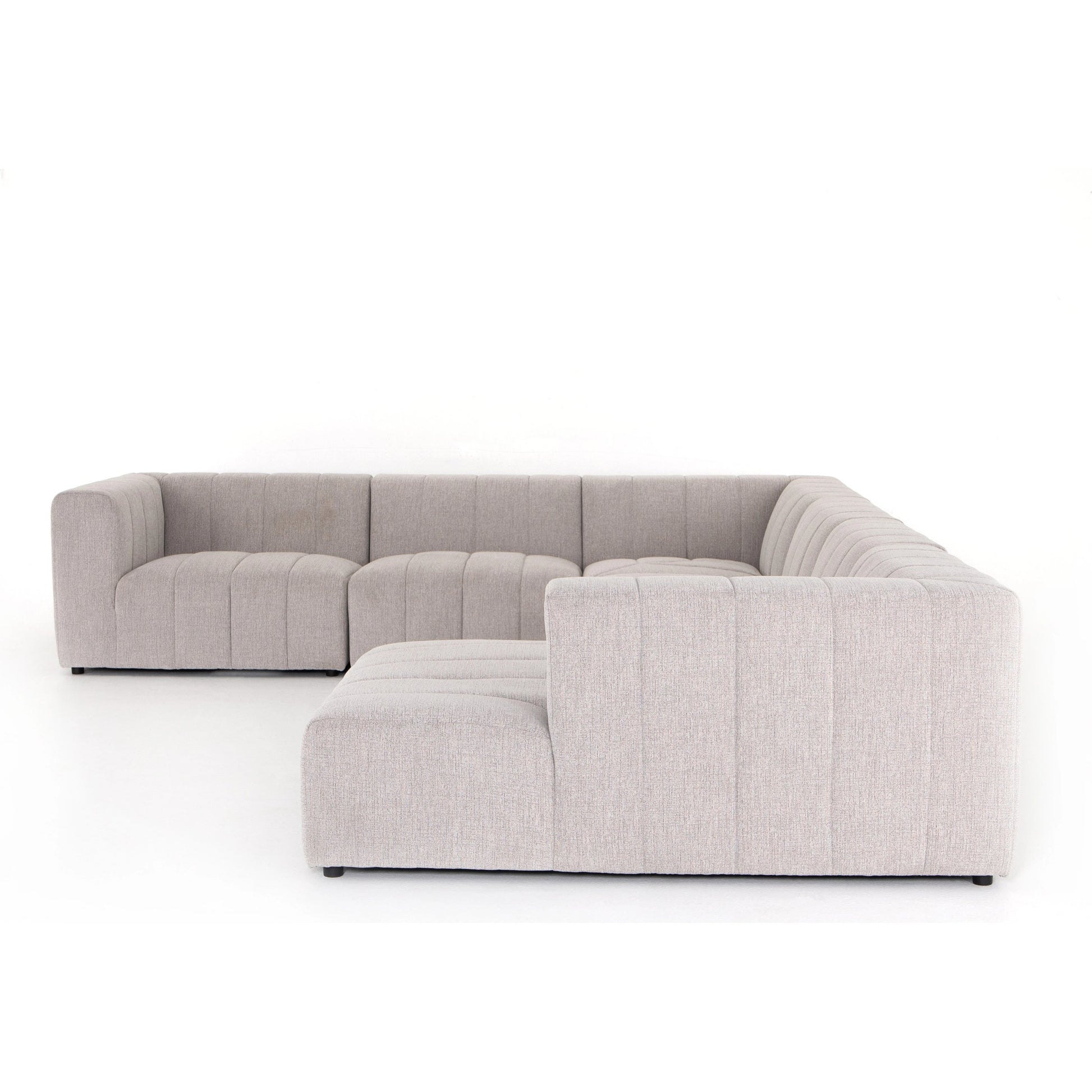 Langham Channeled 6-Piece Sectional by Four Hands in fayette cloud. Made from 97% polyester, 3% acrylic, poplar plywood, 58% polyester, 39% wool, 3% cotton in a modern style.
