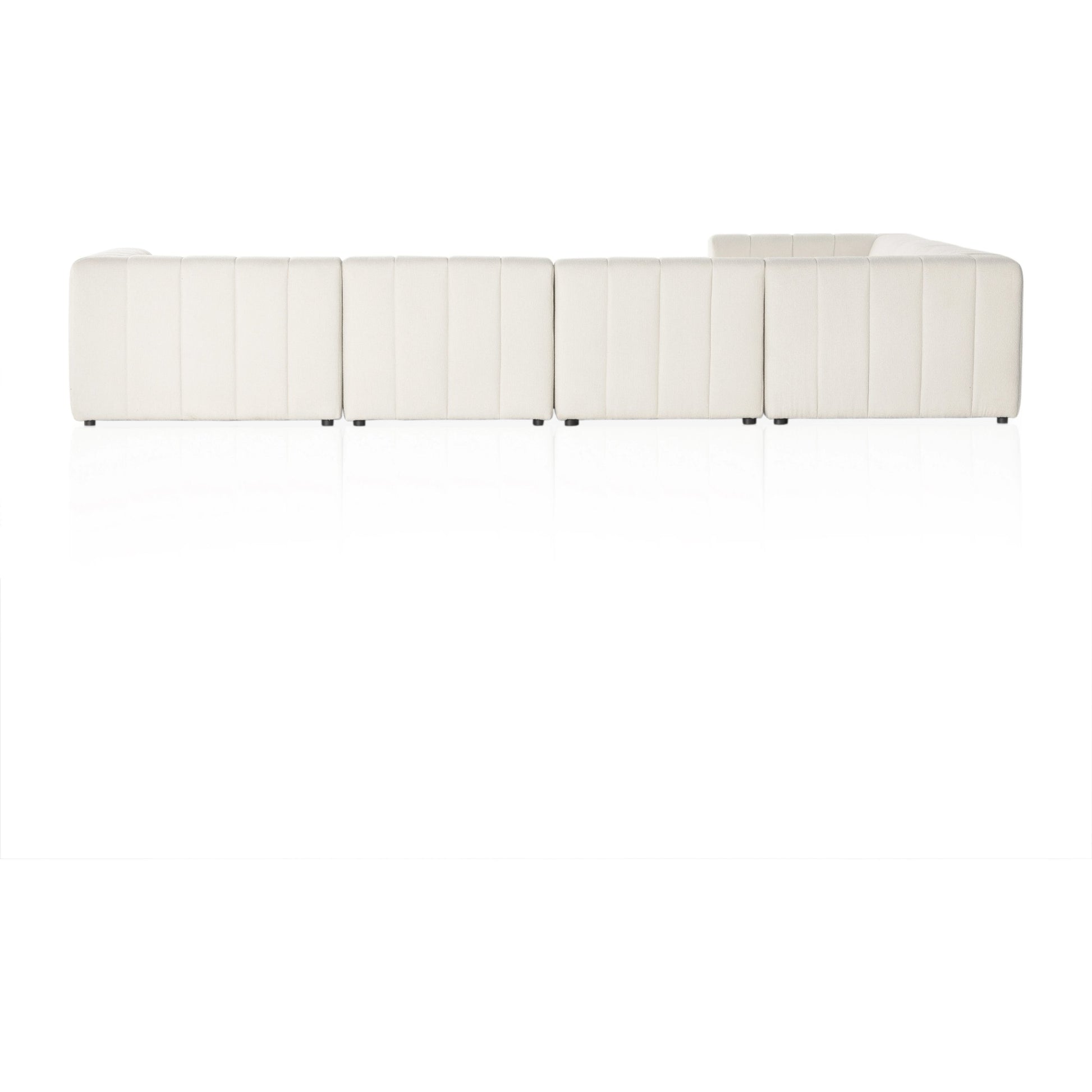 Langham Channeled 6-Piece Sectional by Four Hands in fayette cloud. Made from 97% polyester, 3% acrylic, poplar plywood, 58% polyester, 39% wool, 3% cotton in a modern style.