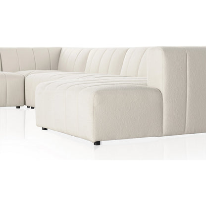 Langham Channeled 6-Piece Sectional by Four Hands in fayette cloud. Made from 97% polyester, 3% acrylic, poplar plywood, 58% polyester, 39% wool, 3% cotton in a modern style.