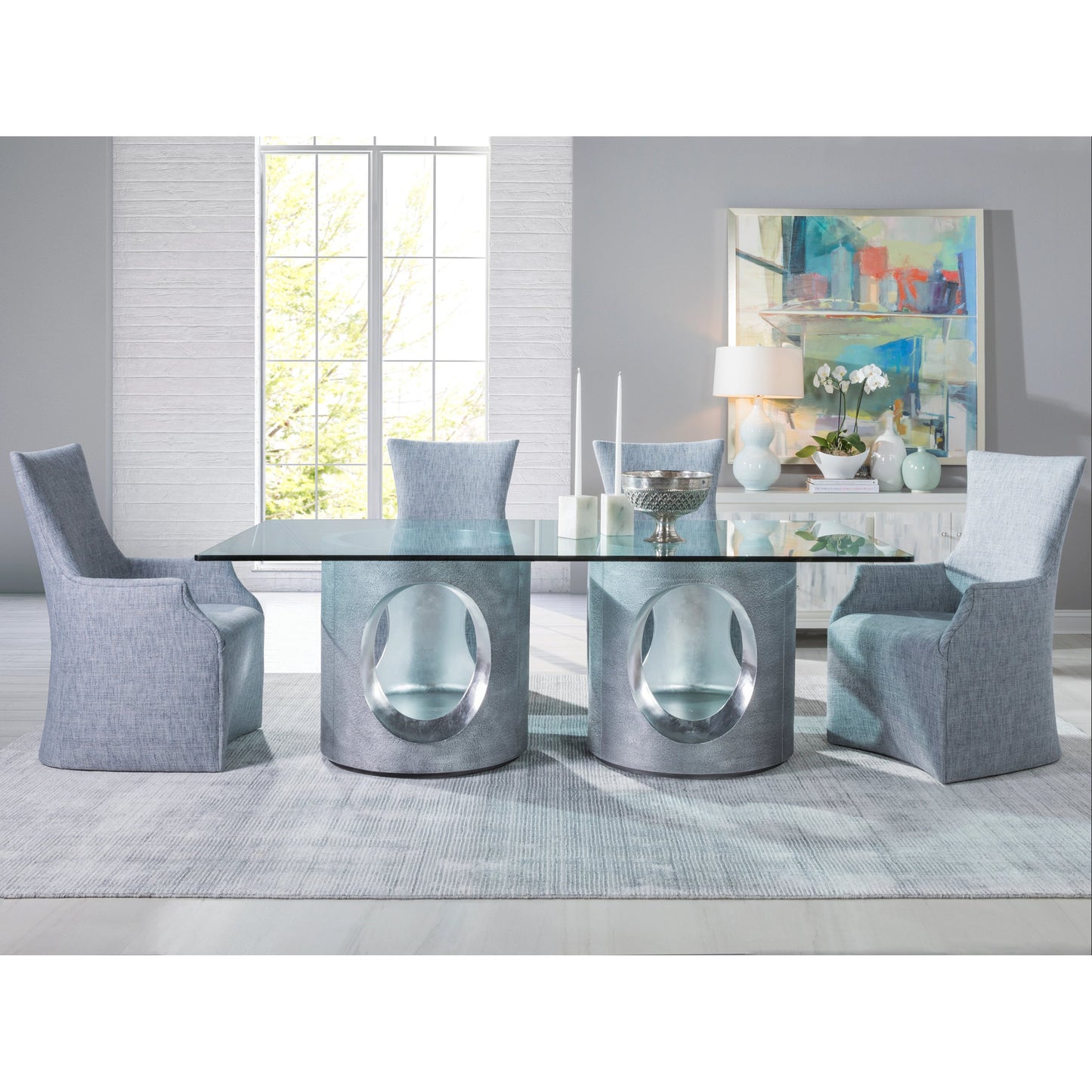 001 SI-1962863 | Lifestyle | Circa Rectangular Dining Table by Artistica Home in textured gray, silver leaf. Made from unique in a modern style.
