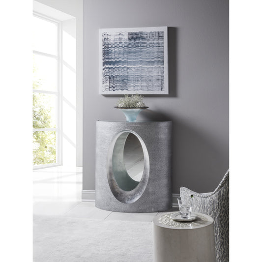Circa Console by Artistica Home in textured gray, silver leaf. Made from unique in a modern style.