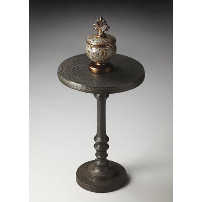 Tanya Metal Pedestal Accent Table by Butler Specialty Company in bronze and metalworks. Made from cast aluminum in a traditional style.