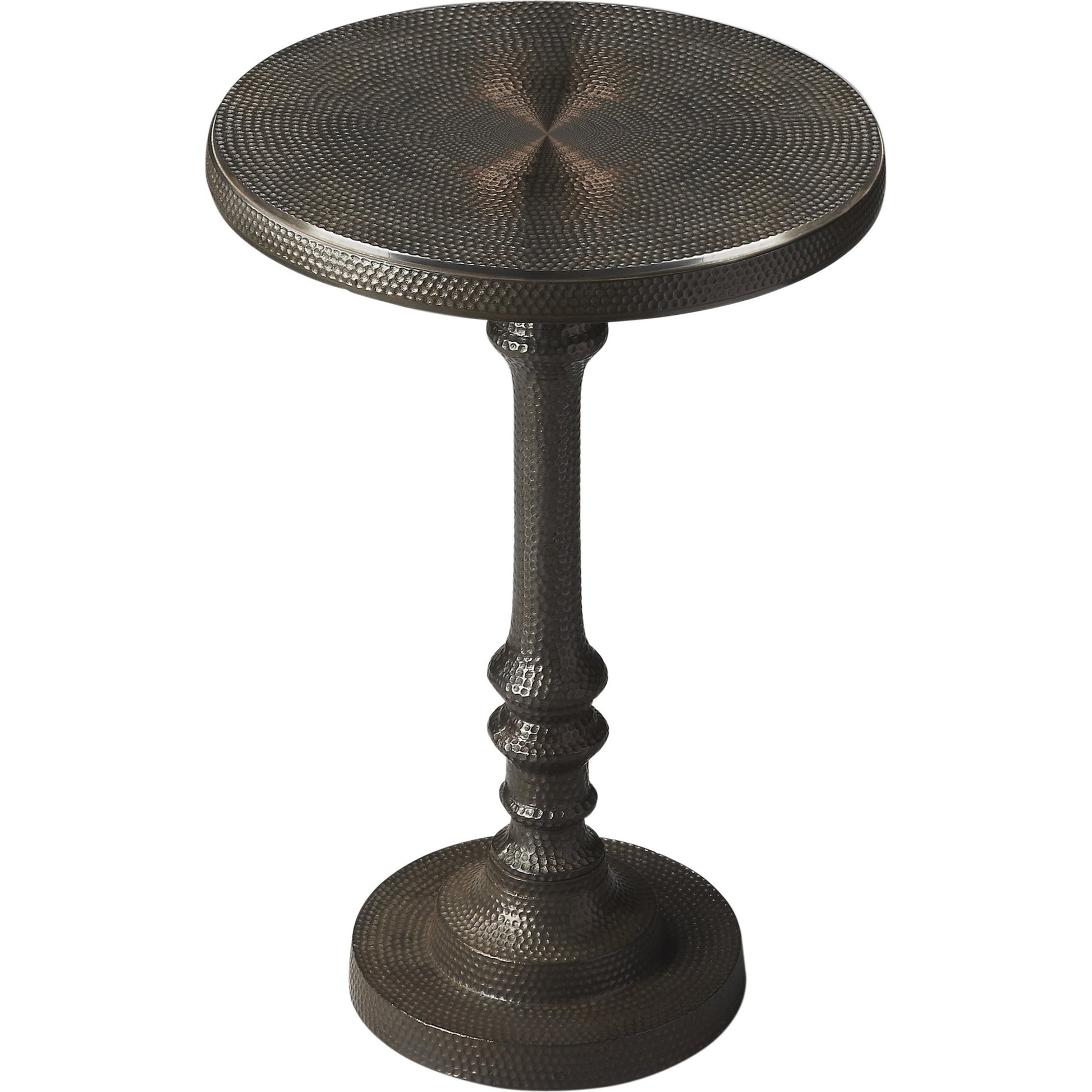 Tanya Metal Pedestal Accent Table by Butler Specialty Company in bronze and metalworks. Made from cast aluminum in a traditional style.