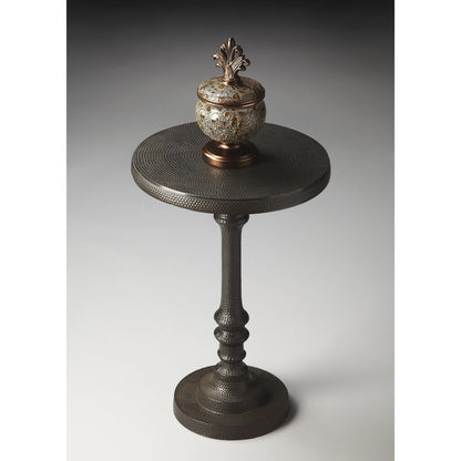 Tanya Metal Pedestal Accent Table by Butler Specialty Company in bronze and metalworks. Made from cast aluminum in a traditional style.