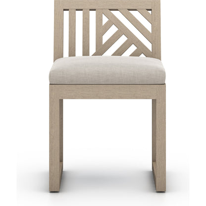 Avalon Outdoor Armless Dining Chair by Four Hands in charcoal / grey. Made from 100% olefin, solid fsc®-certified teak, 91% polyurethane foam pad, 9% polyester fiber batting in a modern style.