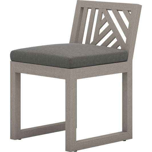 Avalon Outdoor Armless Dining Chair by Four Hands in charcoal / grey. Made from 100% olefin, solid fsc®-certified teak, 91% polyurethane foam pad, 9% polyester fiber batting in a modern style.