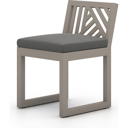 Avalon Outdoor Armless Dining Chair by Four Hands in charcoal / grey. Made from 100% olefin, solid fsc®-certified teak, 91% polyurethane foam pad, 9% polyester fiber batting in a modern style.